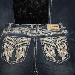 Miss Me Blue Boot Cut Jeans with Ornate Stitching
